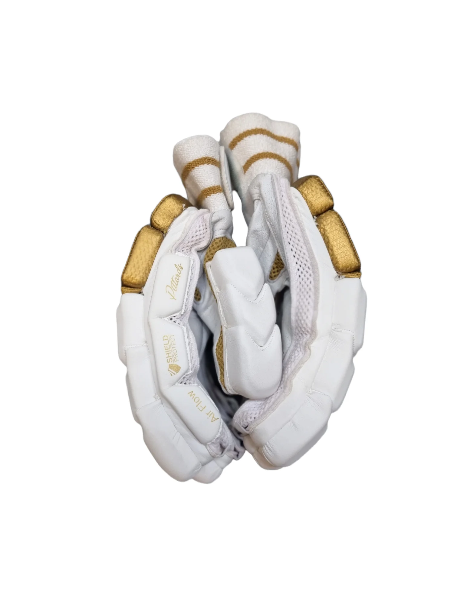 A7 Sports Pittards Leather Batting Gloves - Gold-White - Side