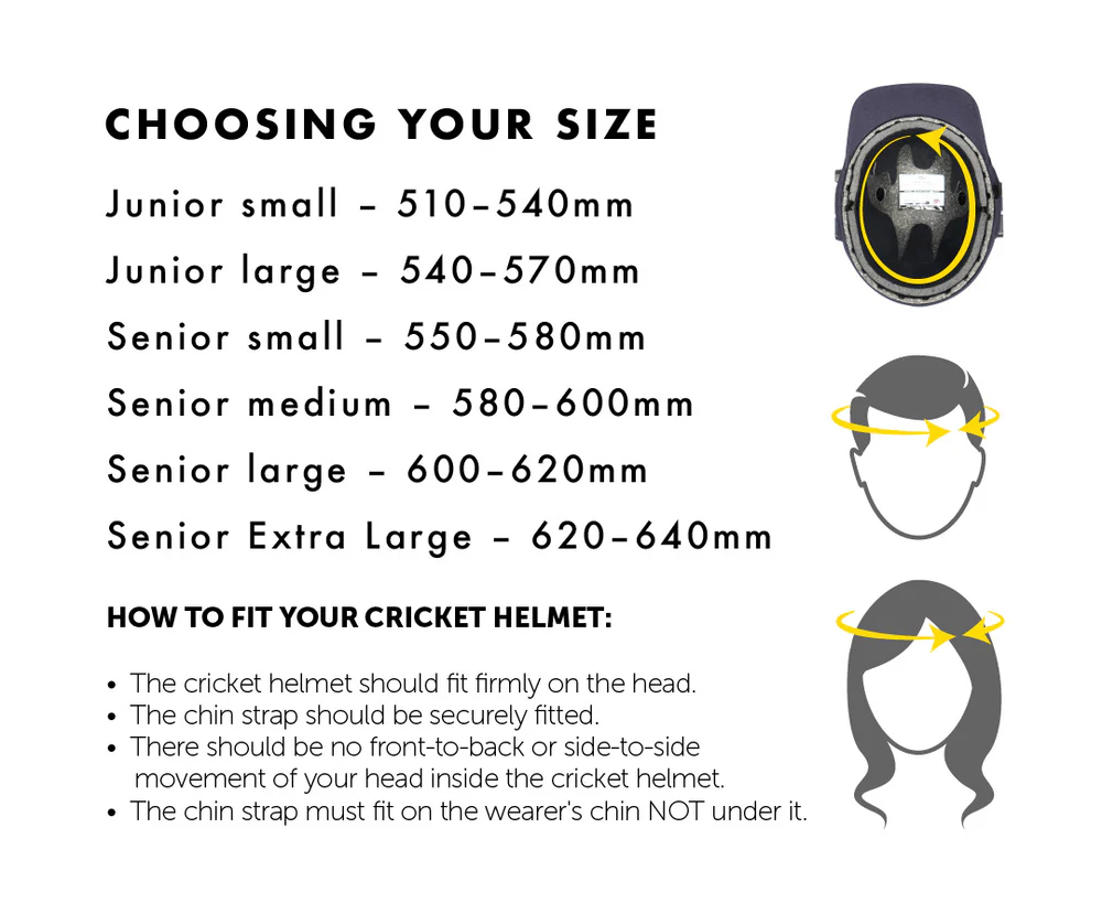 Masuri T-Line Titanium Cricket Helmet - Size Information