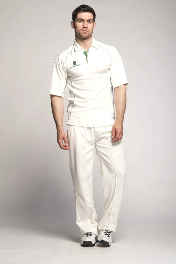 Surridge Premier Cricket Shirt - Short Sleeve - Green - Overview Front